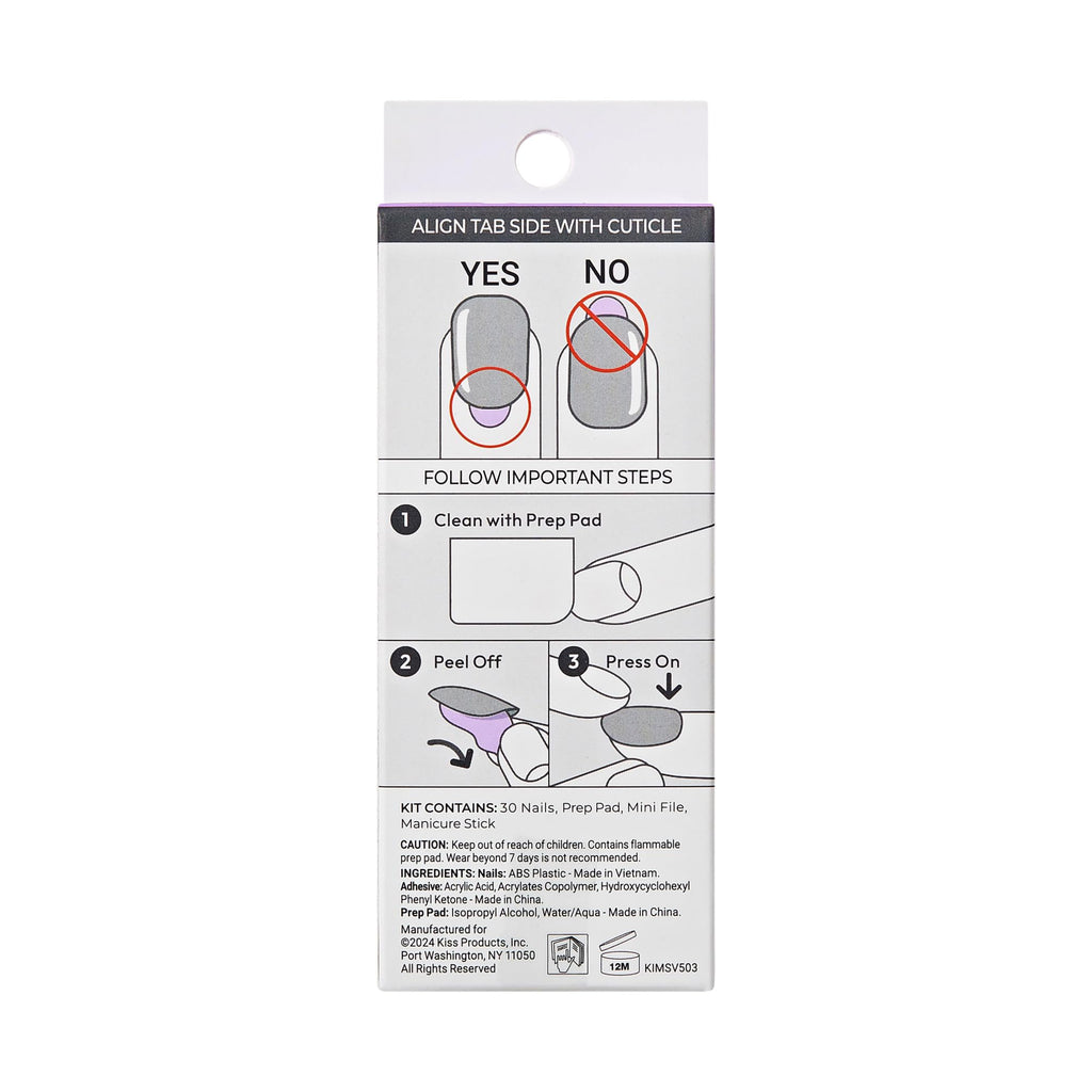 KISS imPRESS No Glue Mani Press On Nails, Design, 'Evanesce', Beige, Short Size, Oval Shape, Includes 30 Nails, Prep Pad, Instructions Sheet, 1 Manicure Stick, 1 Mini File