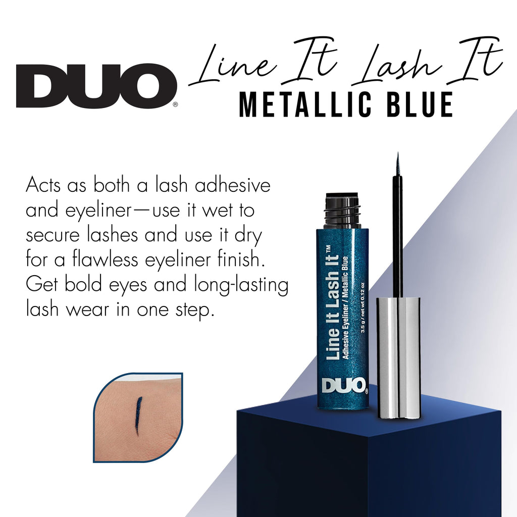 DUO Line It Lash It Lash Glue Liner – Metallic Blue, 2-in-1 Eyeliner & Eyelash Adhesive for Strip & Cluster Lashes, 0.12 oz