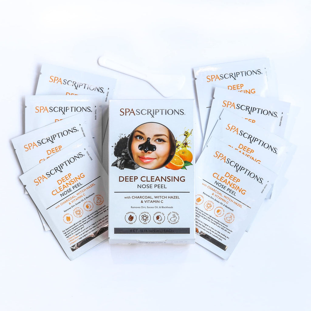 SpaScriptions Deep Cleansing Nose Peel - Charcoal, Witch Hazel & Vitamin C - Not a Rough Strip, Custom Sizing with soft Peel Cleansing - Applicator included