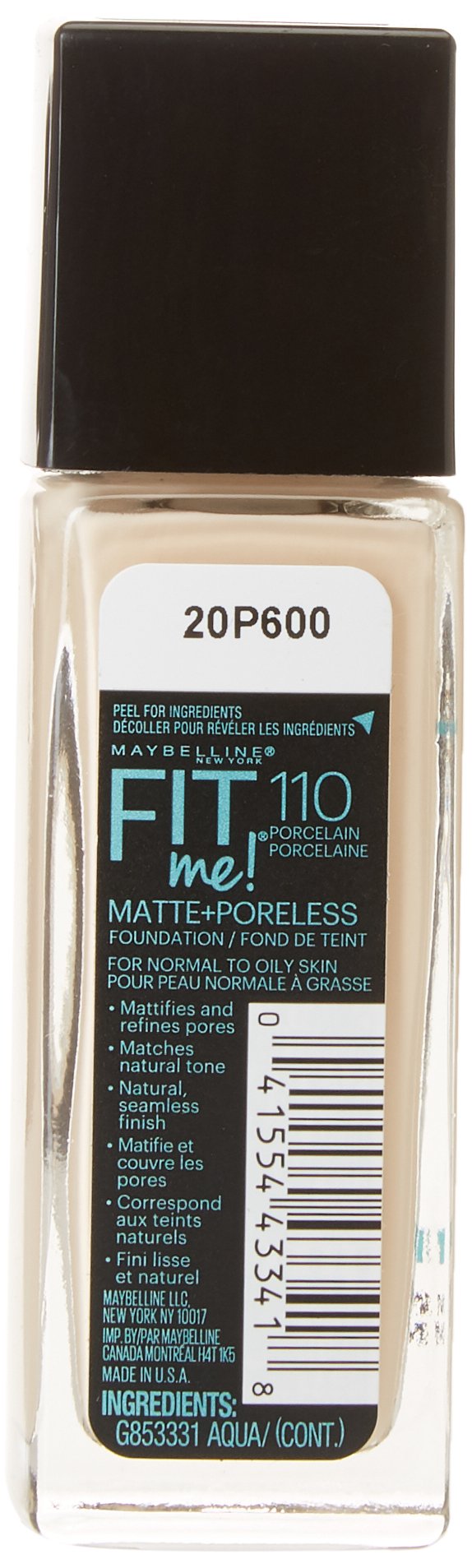 Maybelline New York Fit Me Matte + Poreless Foundation, Porcelain [110], 1 Ounce