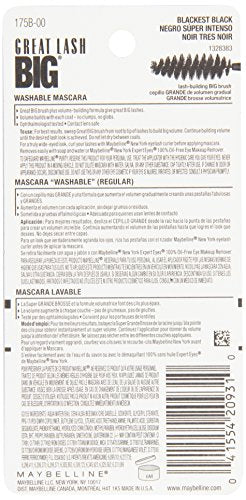 Maybelline New York Great Lash Washable Mascara Makeup, Blackest Black, 2 Count