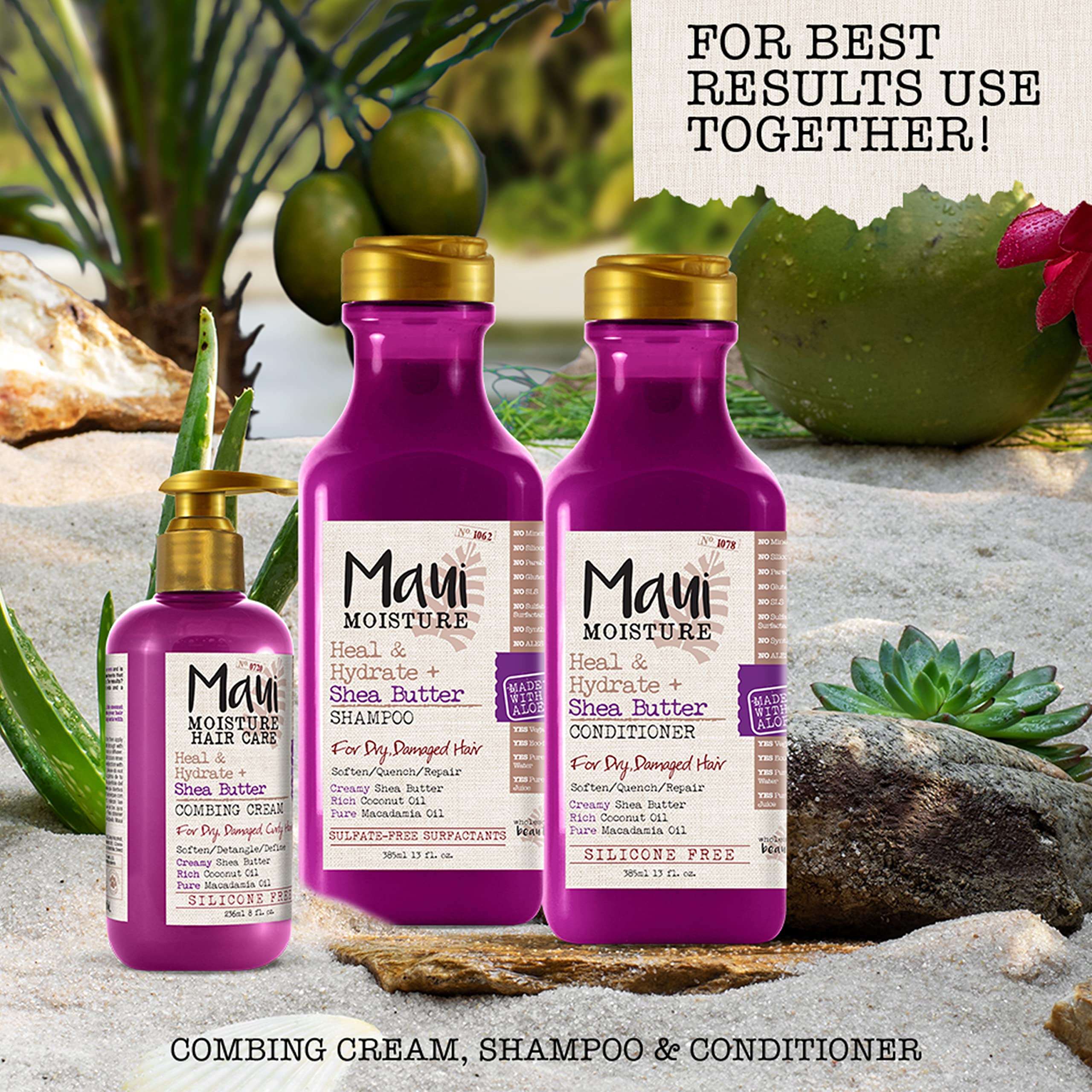 Maui Moisture Heal & Hydrate + Shea Butter Conditioner to Repair & Deeply Moisturize Tight Curly Hair with Coconut & Macademia Oils, Vegan, Silicone, Paraben & Sulfate-Free, 13 fl oz