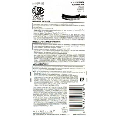 Maybelline Volum' Express The Falsies Flared Washable Mascara, Blackest Black [286], 0.31 oz (Pack of 2)