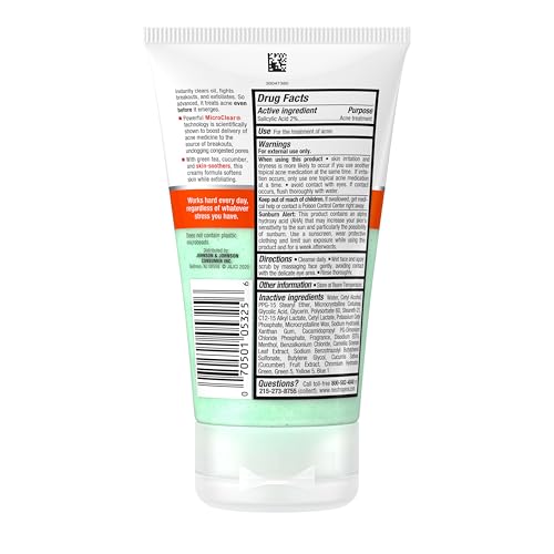 Neutrogena Oil-Free Acne Stress Control Power-Clear Scrub, 2% Salicylic Acid for Acne-Prone Skin, Exfoliating Daily Facial Scrub, 4.2 fl. oz