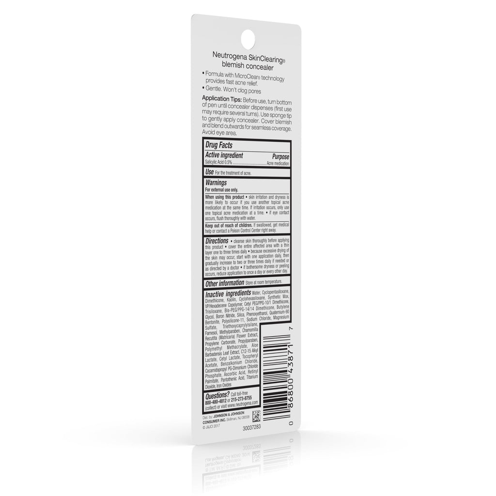 Neutrogena SkinClearing Blemish Concealer Face Makeup with Salicylic Acid Acne Medicine, Non-Comedogenic and Oil-Free Concealer Helps Cover, Treat & Prevent Breakouts, Deep 20,.05 Oz