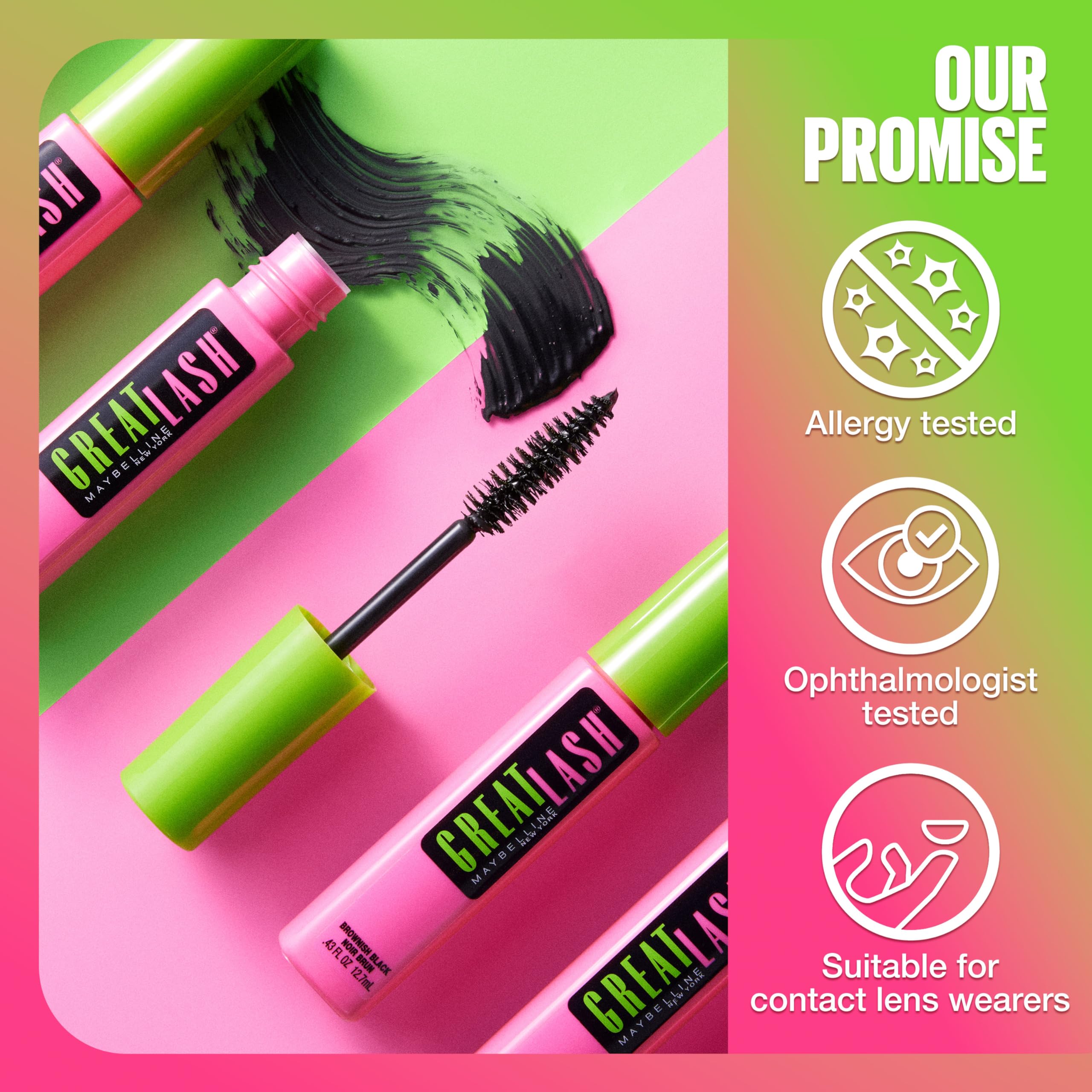 Maybelline New York Great Lash Washable Mascara Makeup, Blackest Black, 2 Count