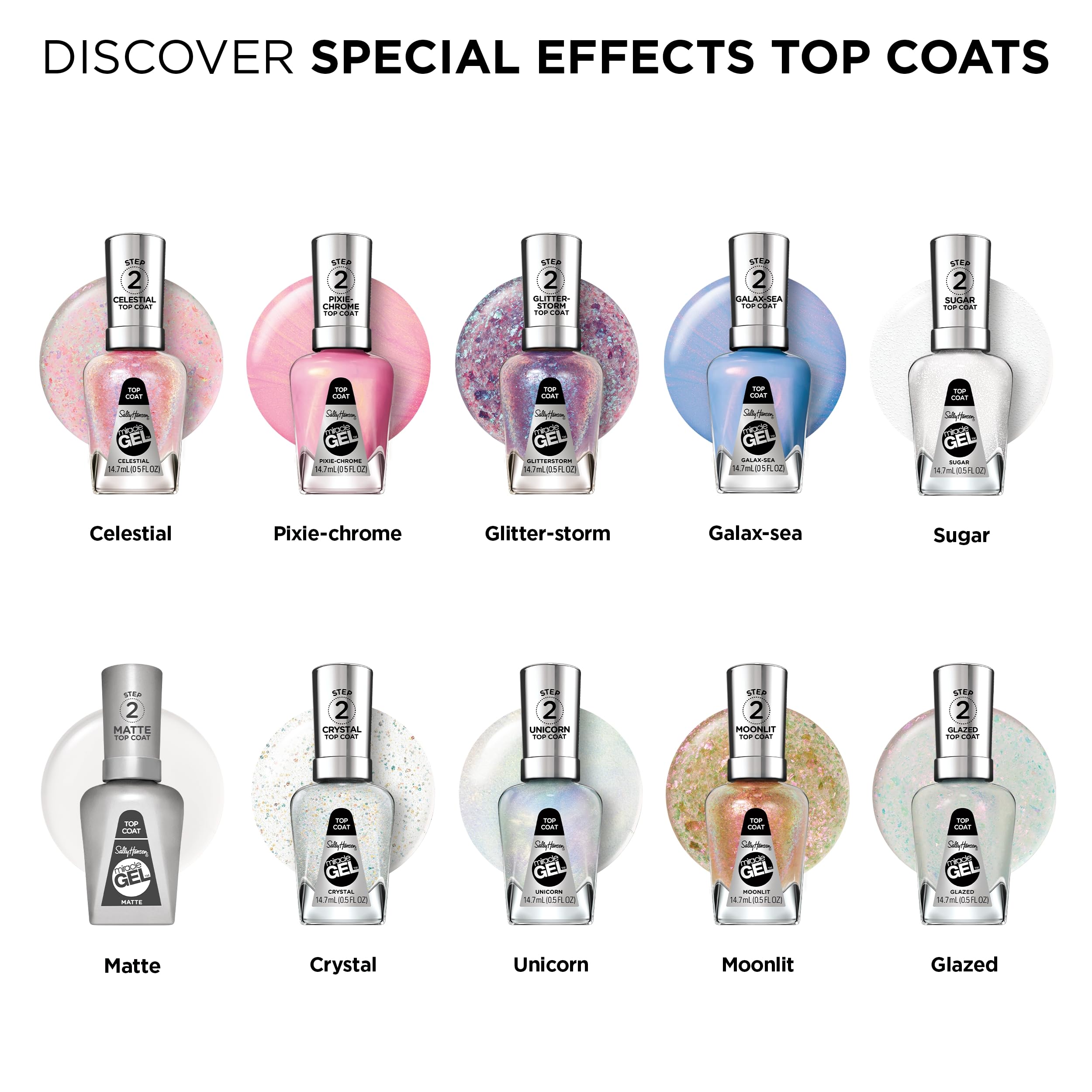 Sally Hansen Miracle Gel Nail Polish, Unicorn Top Coat, Shelf Pack of 2