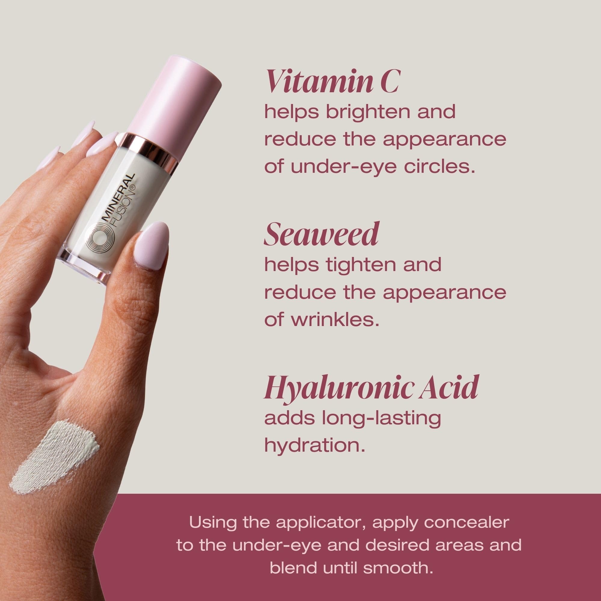 Mineral Fusion Color Correcting Full Coverage Concealer, 0.24 fl oz, With Vitamin C & Hyaluronic Acid, Lightweight Multi-Tasking Under Eye Concealer & Dark Spot Corrector, Vegan & Hypoallergenic