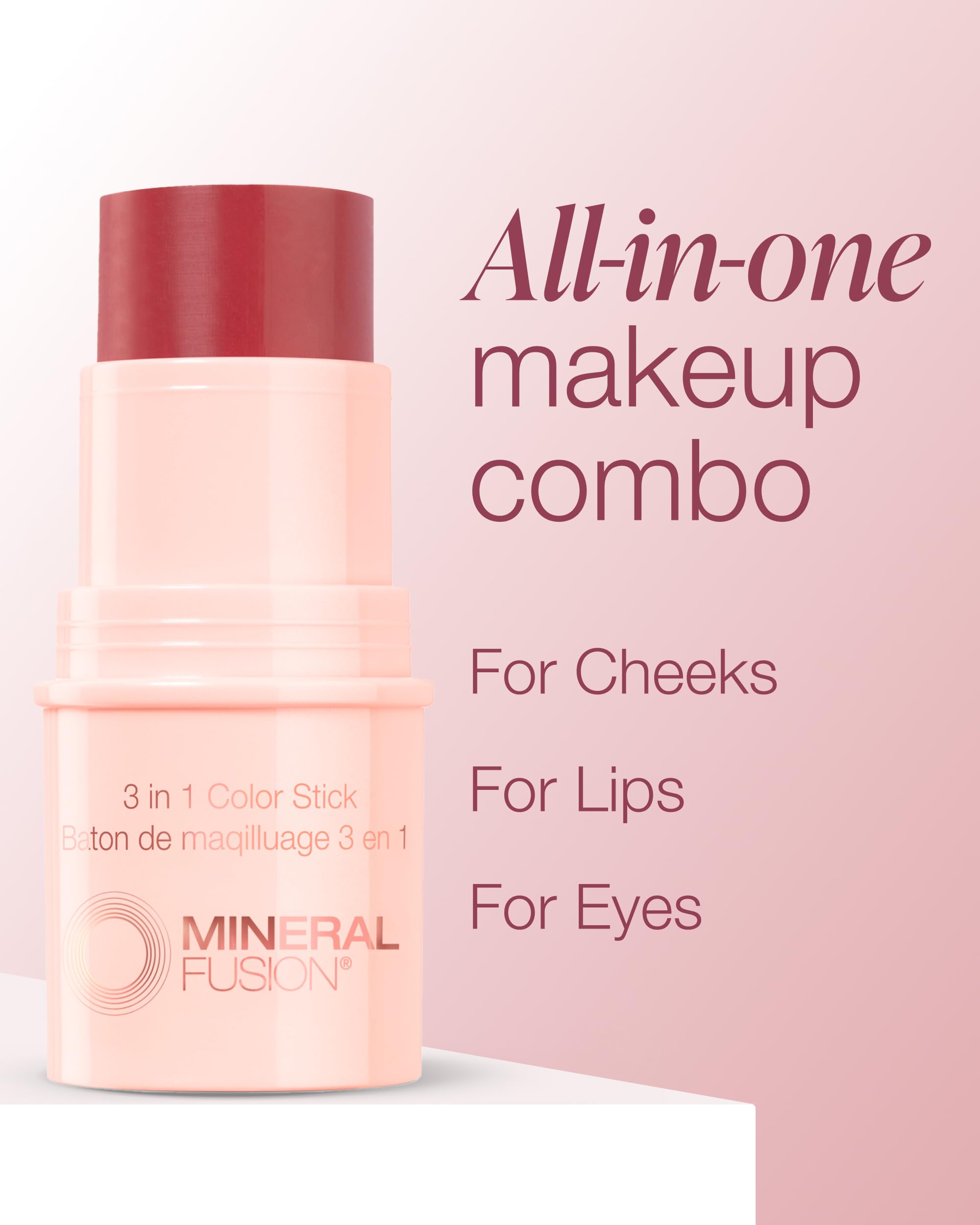 Mineral Fusion 3-in-1 Color Stick - Hydrating Cream Blush Tint for Cheek, Lip and Eye - Natural Multi Use Makeup (Rosette)