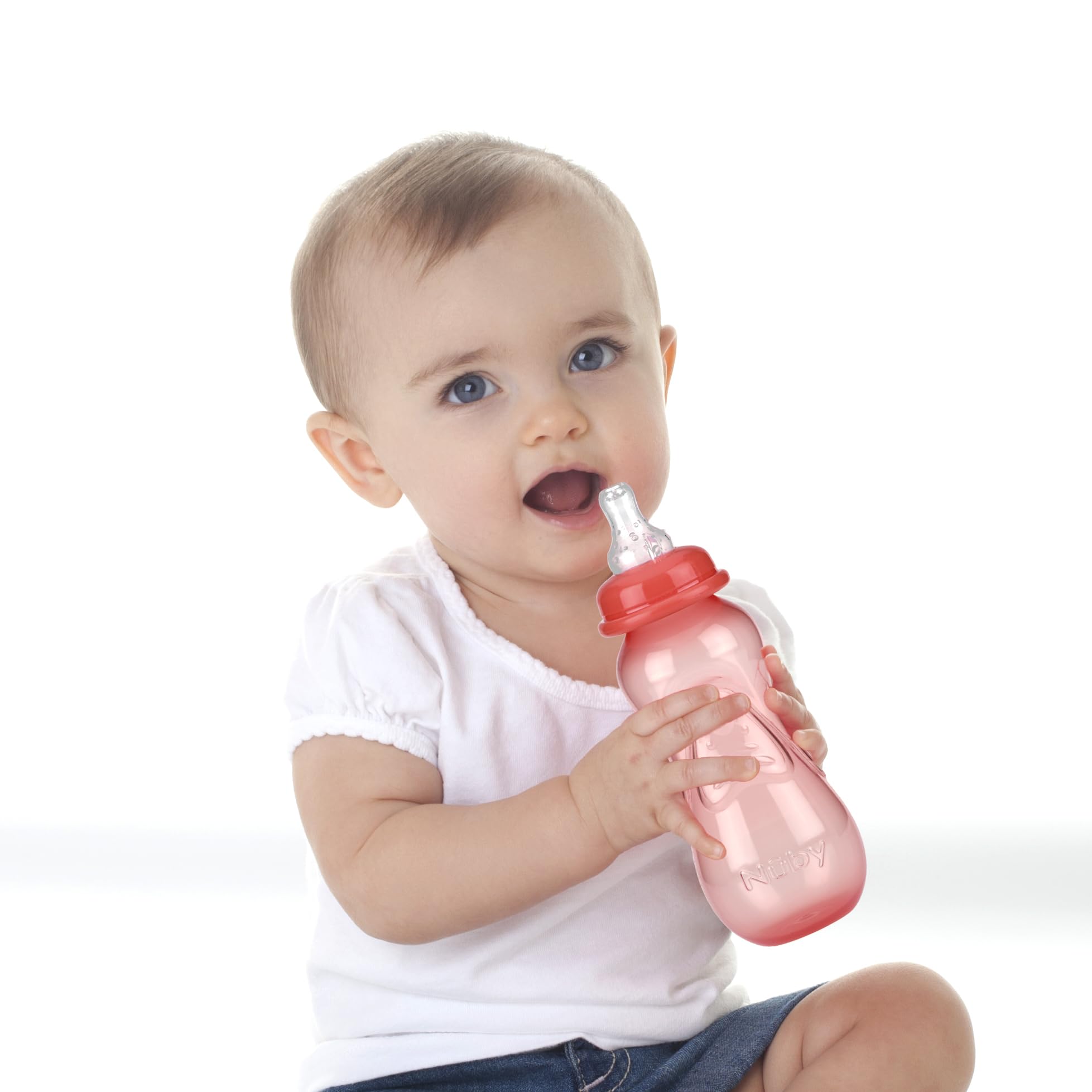 Nuby Non-Drip Standard Neck Bottles, 10 Ounce, Colors May Vary, Pack of 3 Bottles